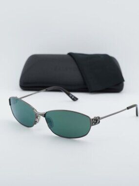 Balenciaga BB0336S 005 Unisex Oval Sunglasses - Grey / Green Mirror